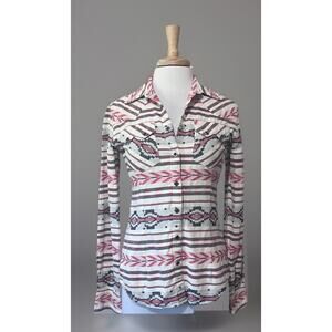 RESISTOL Women's Small Red White Blue Western Diamond Snap Shirt Long Sleeve